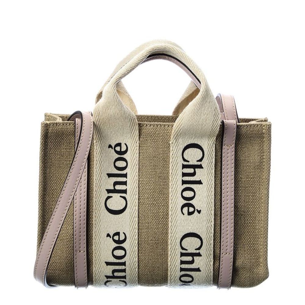Chloé Woody Mini Canvas & Leather Tote, White